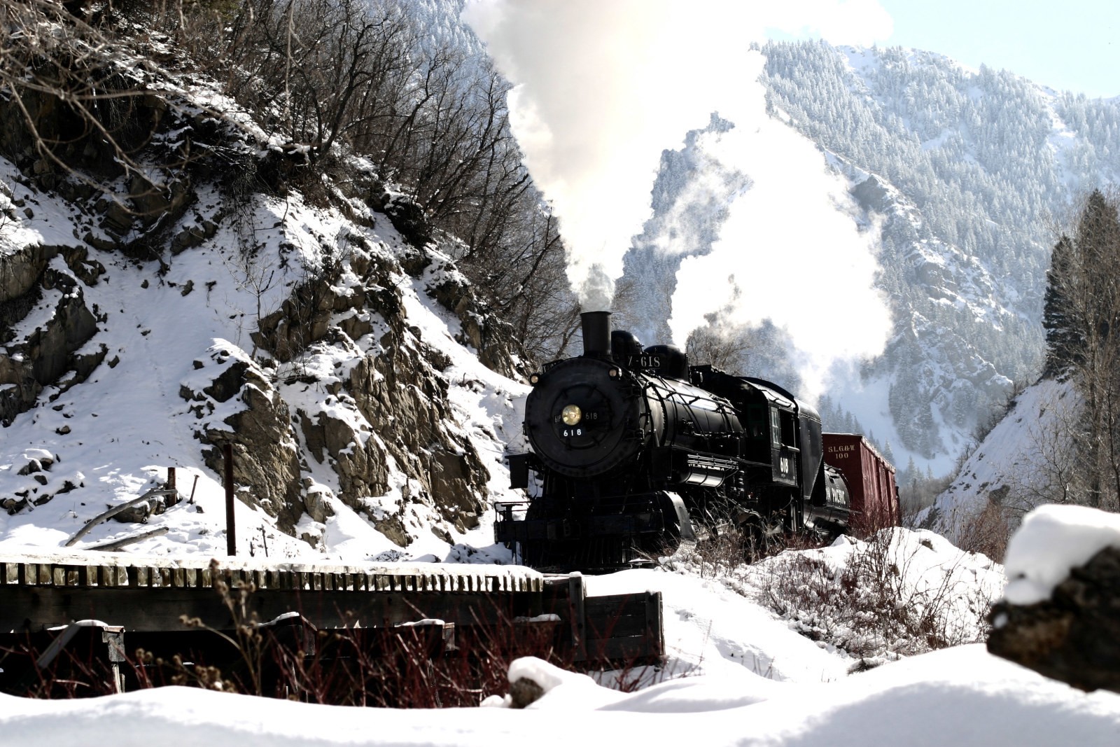 Steam engine 618 on Wildwood Bridge in Provo Canyon